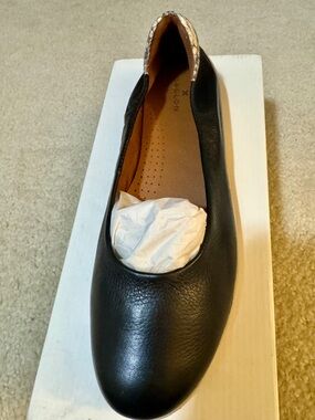 Black Leather Flats With Reptile Print On The Back Size 9.5